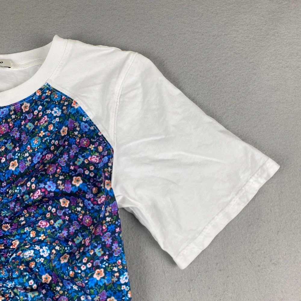 Sandro Lutetia Floral Print Mixed Media Top Open Back Tie Ruched Satin Blouse - Picture 7 of 13